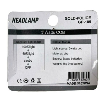 Swat Ліхтар налобний Gold-Police GP-189, 3 режими, живлення AAA - Зображення 3